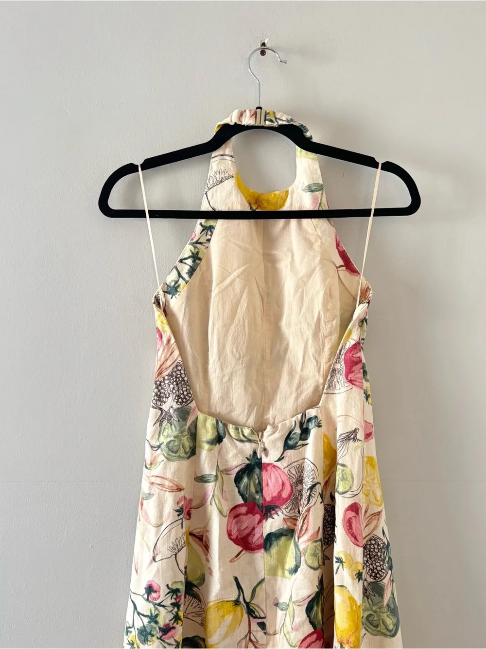 Abercrombie & Fitch Premium Linen High-Neck Maxi Dress Vegetable Print Halter